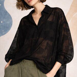 Ruti Oversized Geo Sheer Blouse Black Large